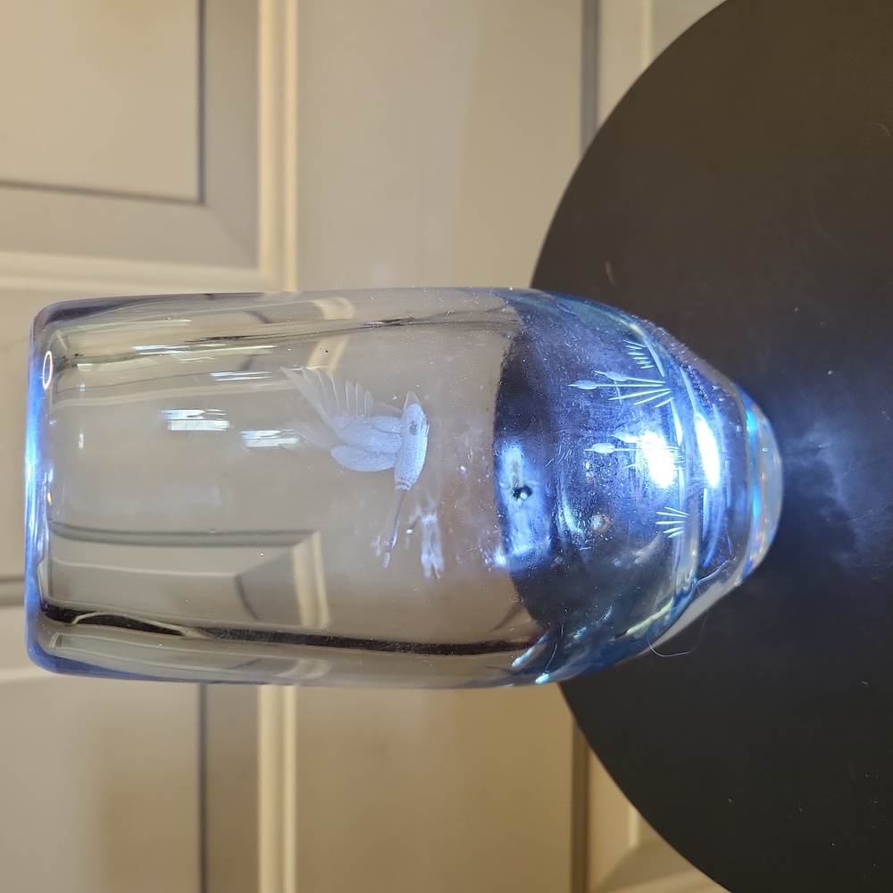 VINTAGE CRYSTAL ART GLASS VASE ETCHED GOOSE STROMBERGSHYTTAN ORREFORS STYLE - Picture 1 of 12